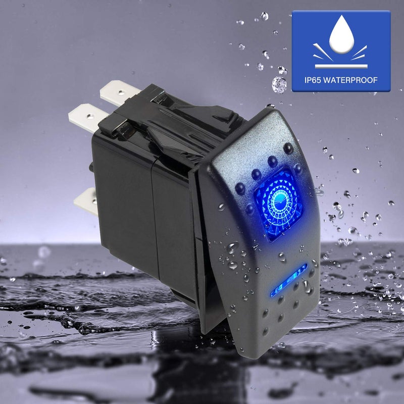 FXC Momentary (On)/Off Rocker Switch 5Pin Laser Blue LED Light 20A/12V 10A/24V Toggle Switch with Jumper Wires Set for Automotive Boat Marine Truck Jeep Off-Road Bus RV - Image 4